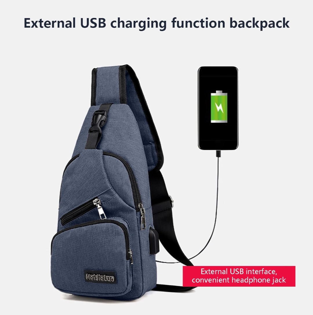 Mochila cruzada impermeable con conexión a usb y auriculares