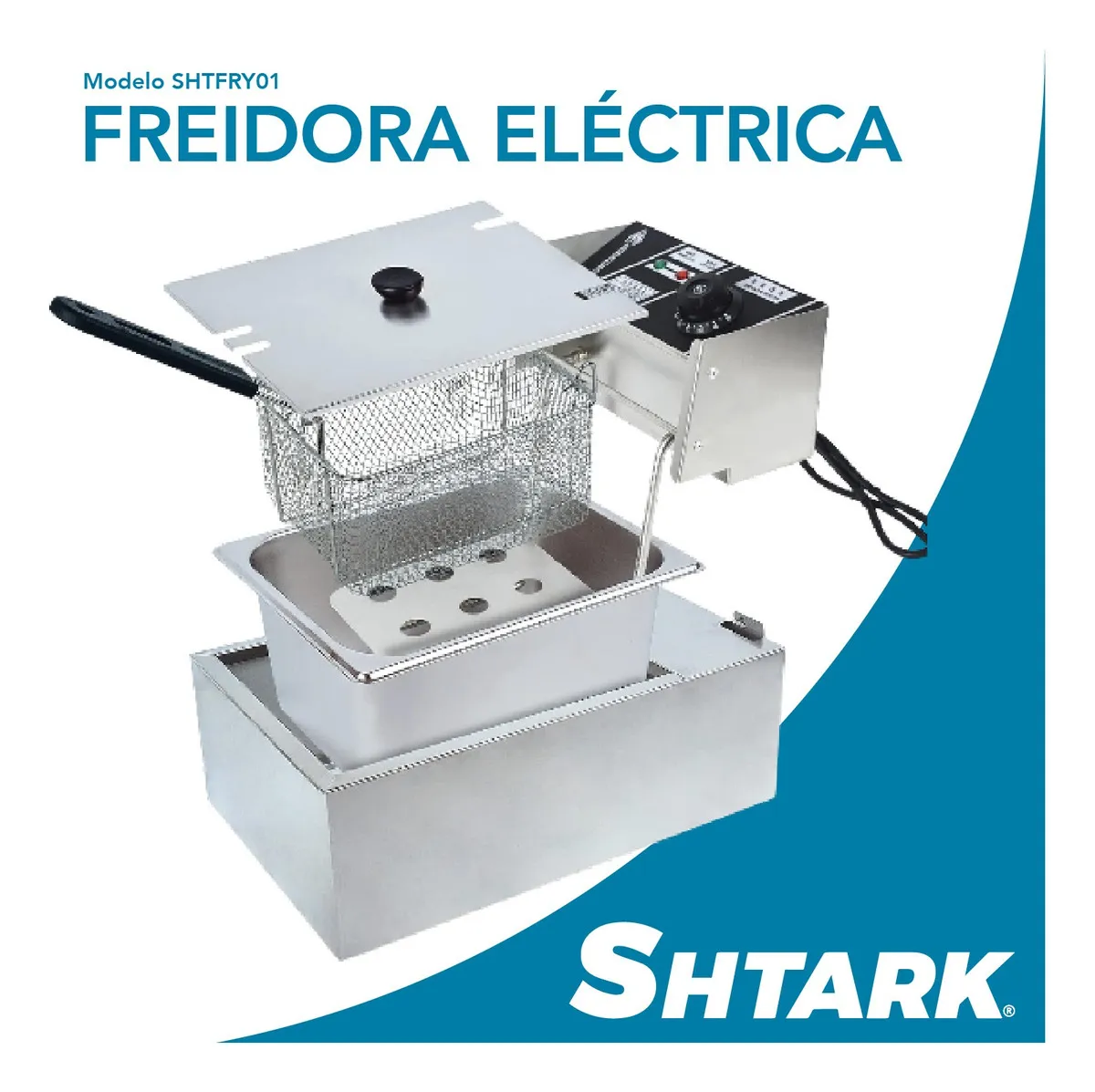 Freidora Aceite Eléctrica Industrial 6 Lt Acero Inoxidable 1600W Shtark
