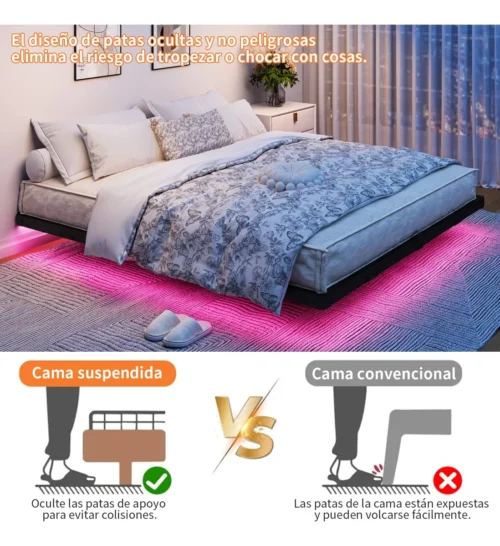 Base Cama King Size Flotante Con Luces Led Ajustables