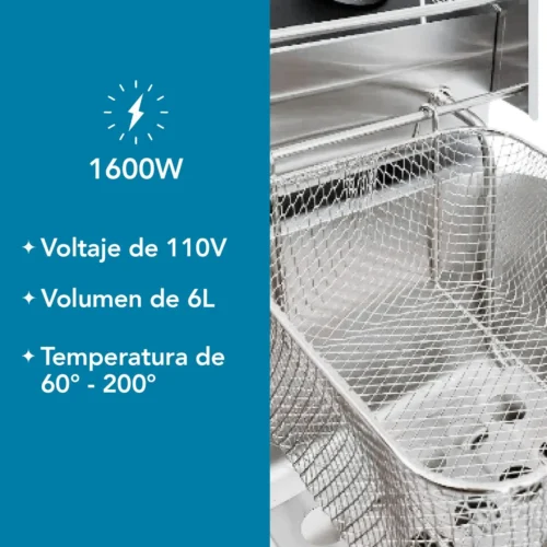 Freidora Aceite Eléctrica Industrial 6 Lt Acero Inoxidable 1600W Shtark