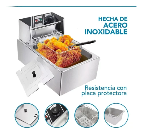 Freidora Aceite Eléctrica Industrial 6 Lt Acero Inoxidable 1600W Shtark