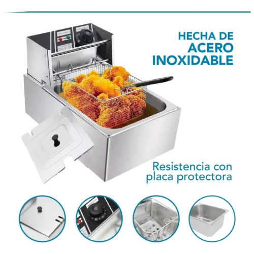 Freidora Aceite Eléctrica Industrial 6 Lt Acero Inoxidable 1600W Shtark