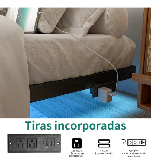 Base Cama King Size Flotante Con Luces Led Ajustables