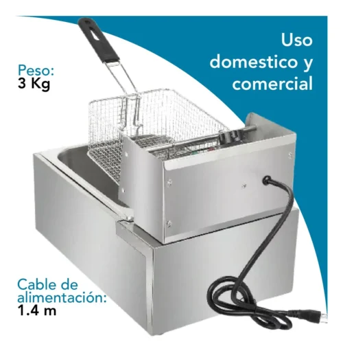 Freidora Aceite Eléctrica Industrial 6 Lt Acero Inoxidable 1600W Shtark