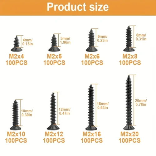 Kit de 800 tornillos autorroscante de acero al carbono