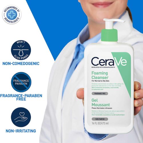 CeraVe Gel Limpiador Espumoso Diario para Piel Mixta, Grasa o con Acné 473ml