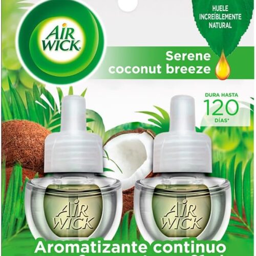 Air Wick® Aromatizante de Ambiente Eléctrico 2 Repuestos Coconut Breeze 20 ml c/u
