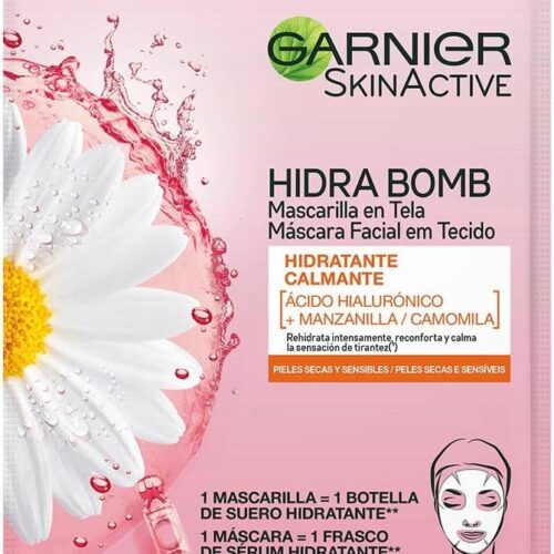 Mascarilla facial en tela hidratante calmante con manzanilla y acido hialuronico de origen natural 1 pieza