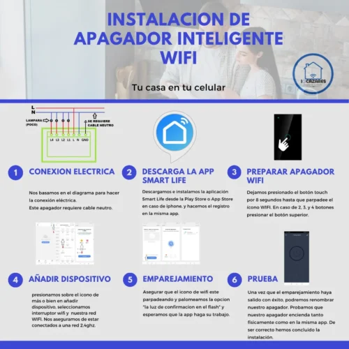 Apagador Inteligente Smart Touch 2 Botones Negro